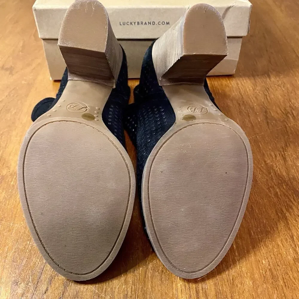 Ankle Bootie Lucky Brand Larise Women’s 10M Cut Out Open Toe Black Slip On Suede